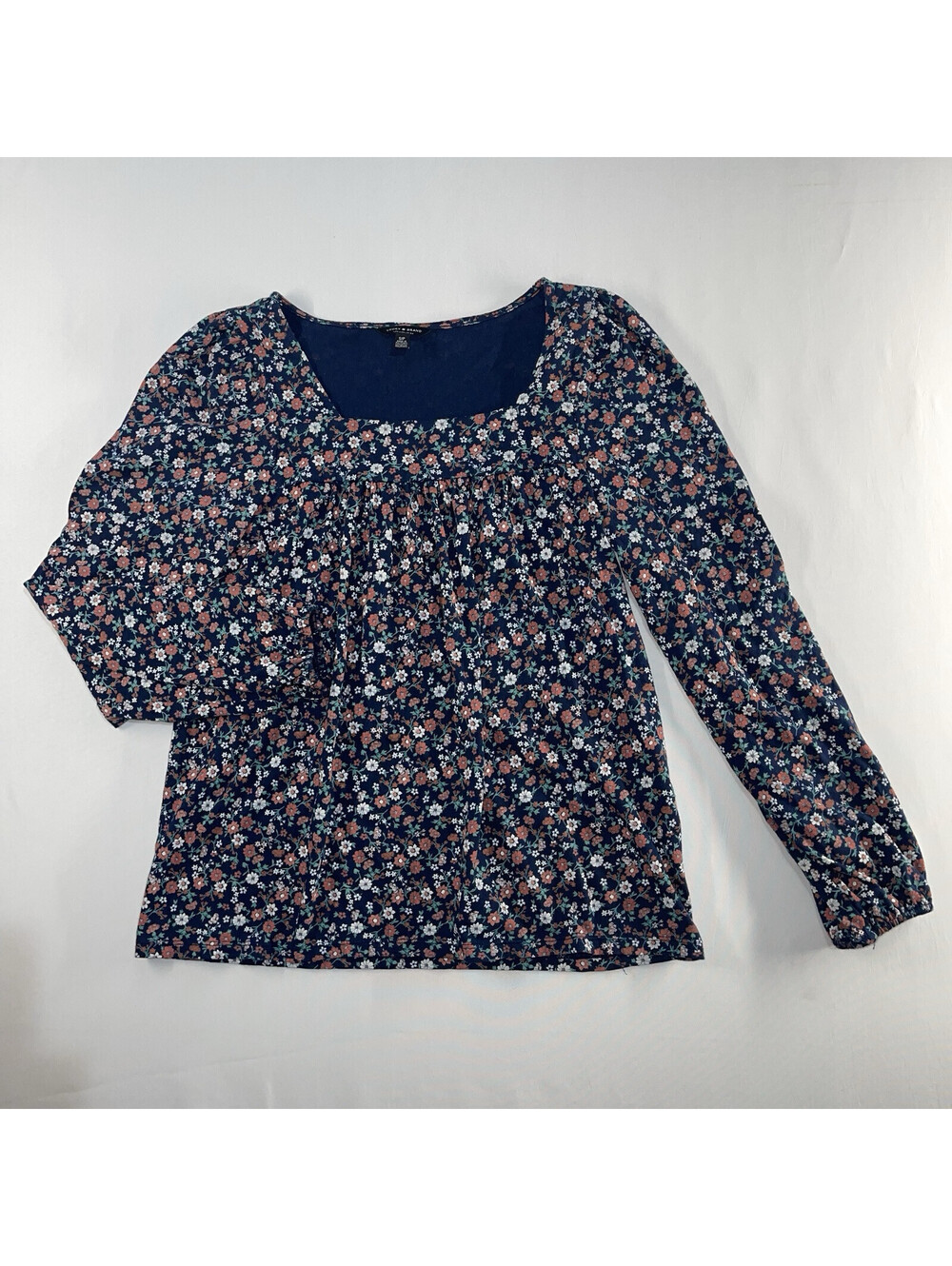 Lucky Brand Tunic Shirt Women's Small Square Neck Blue Floral Top Blouse Boho